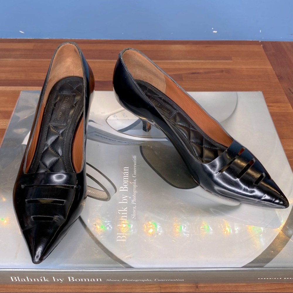 Céline Matte Leather Laser-Cut Kitten Heels